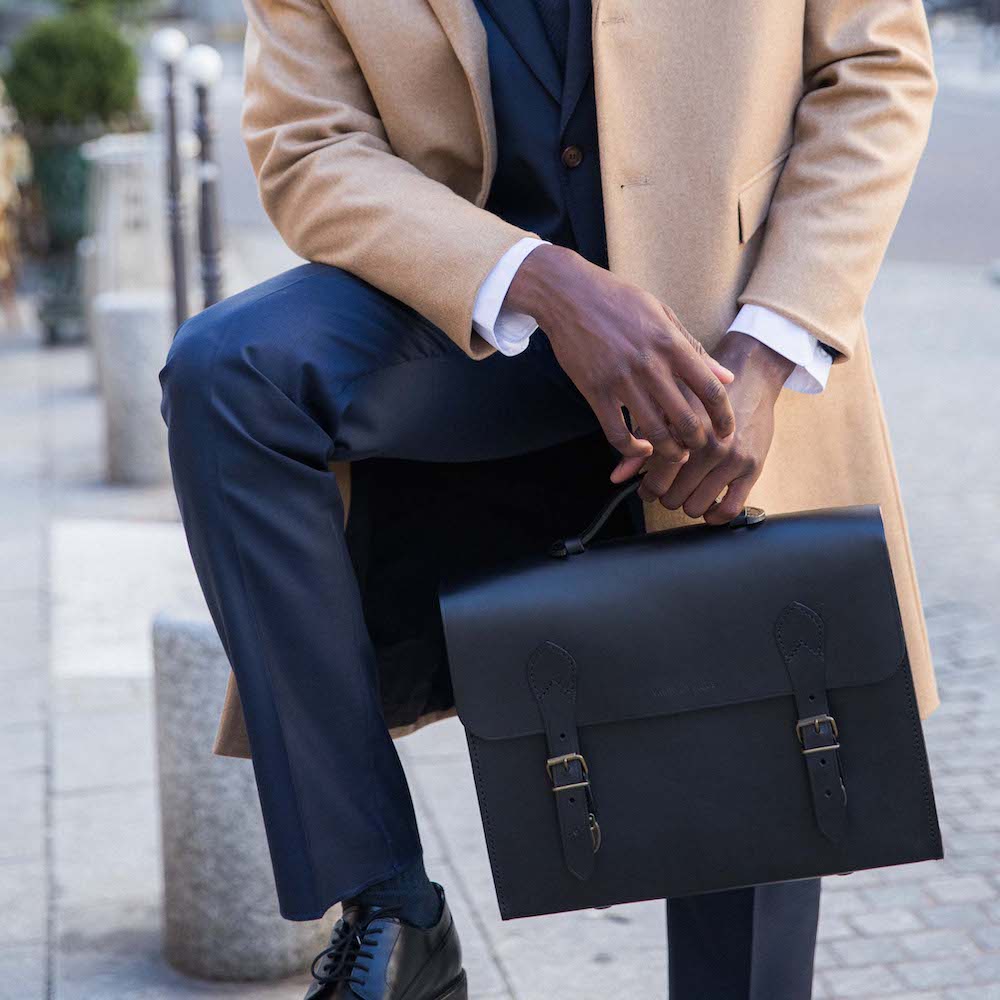 Leather satchel made in France Men Women Vintage Valet